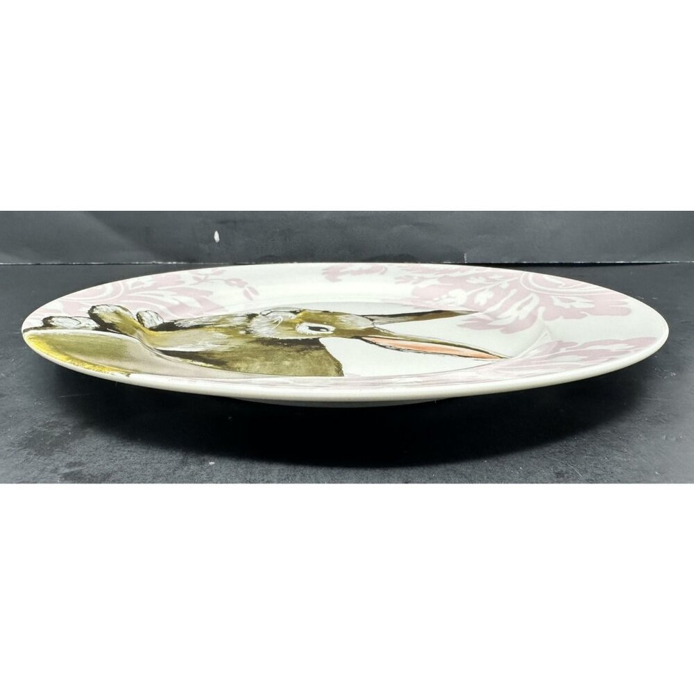 CIROA PINK BUNNY Porcelain Dinner Plate Floral Damask Easter Spring Rabbit - Picture 5 of 9